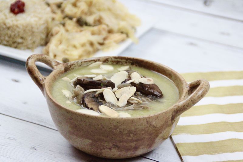 Broccoli celery cream soup with mushrooms