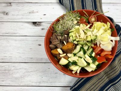 Sweetpotato, chicken liver salad