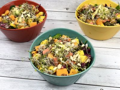 Mango - salmon rainbow salad