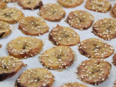 Oven baked plantain with sesame seed