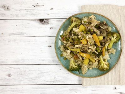 Pea-broccoli-chicken stir fry